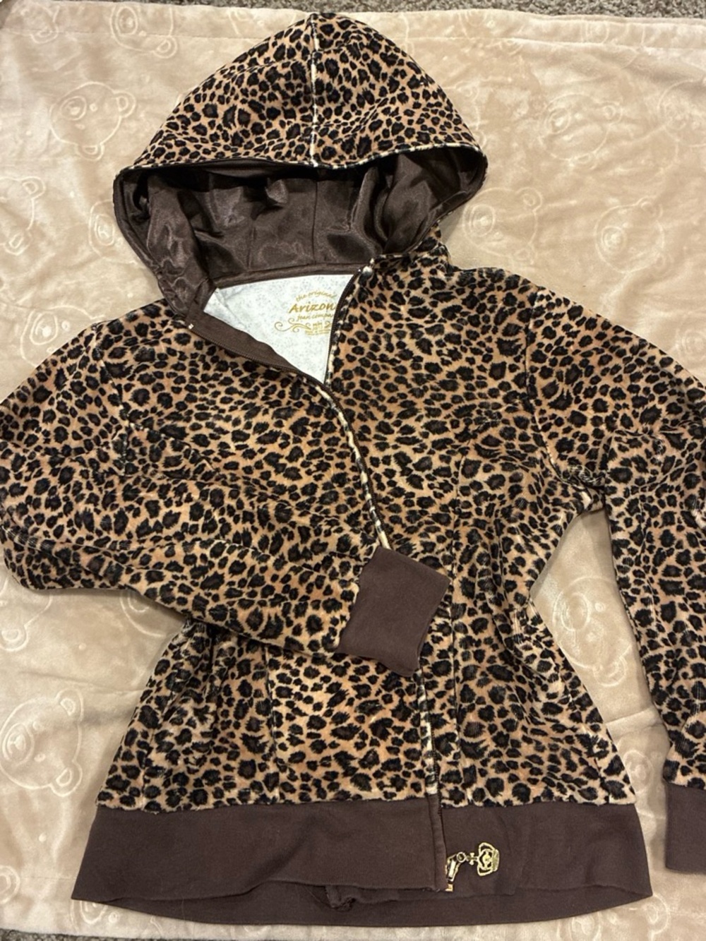 Arizona Jean Company Girls' Leopard Print Hooded Jacket - Brown & Black
